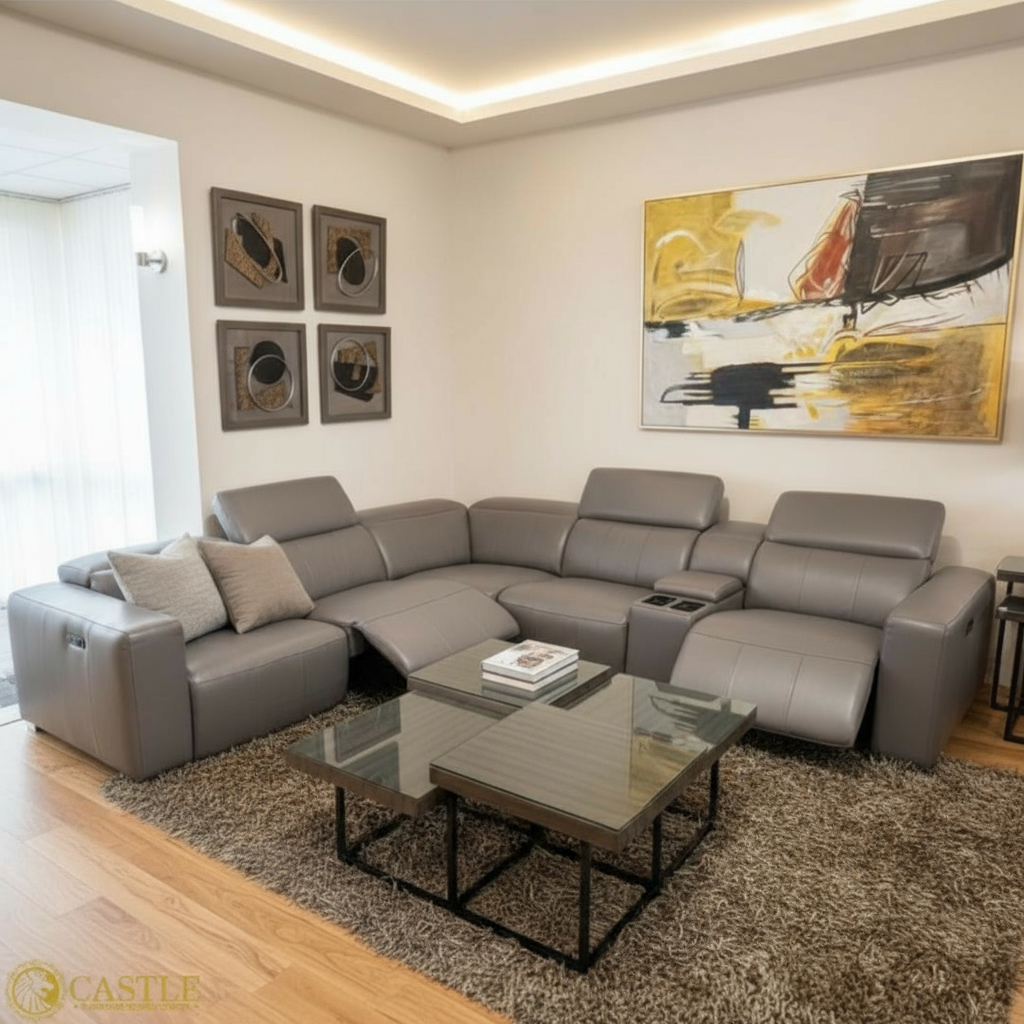 Six-Piece Reclining Sectional – Leather